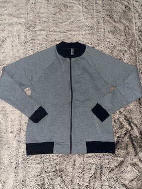 Next Level Apparel Grey Zip-Up Sweater with Black Accents